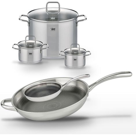 Lot Poêles 32cm & 24cm et Faitouts 14cm, 16cm, 26cm Elo Relief Evolution (1/5)