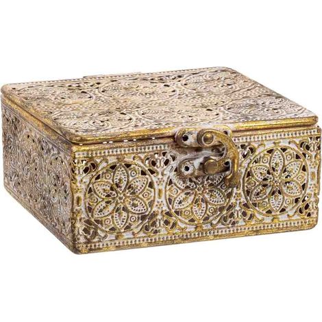 Caja de metal marrón 12.5x12.5x6h cm
