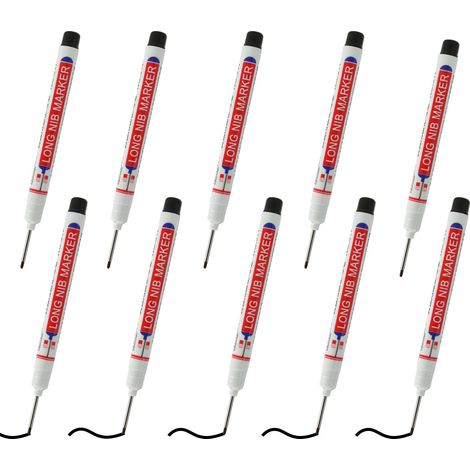 10 Pièces 20mm Stylos à Pointe Longue Résistants à l'Eau, Stylo chantier, Marqueurs de Trou Profond Noirs, Stylo marqueur charpentier, Adaptés pour le Marquage sur Métal, Bois et Verre (1/5)
