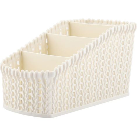 Boîte de Rangement en Rotin Multifonction pour Bureau - Organisateur Cosmétique Blanc Crème (1/5)