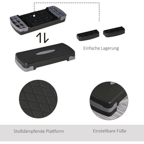 Step aérobic réglable 68x29 cm plastique noir gris, hauteur 10 ou 15 cm, antidérapant - CHICFURN (1/5)