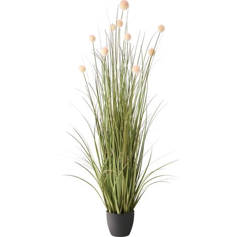 Planta artificial en maceta material sintético decoración con maceta negra 120 cm flor verde y marrón Pompom Grass