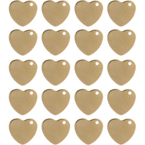 20 étiquettes personnalisées pour animaux en acier inoxydable doré, forme cœur 13x14mm, identifiant pour chien ou chat avec trou (1/5)
