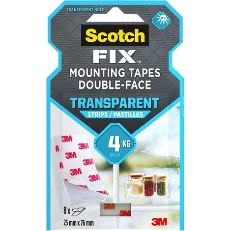 Doppelseitiger Klebestreifen, transparent, 25mm x 76mm, 8 Stück, max 4 kg