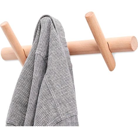 Porte-manteau mural décoratif en bois de hêtre à 3 crochets – idéal pour les manteaux, chapeaux et sacs dans l'entrée, la chambre et la salle de bain (1/5)