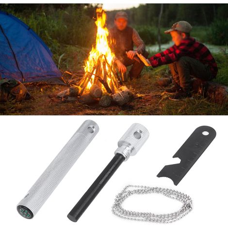 Tige de magnésium robuste pour le camping en extérieur, boussole, allume-feu, pierre à feu anticorrosion (argentée) (1/4)