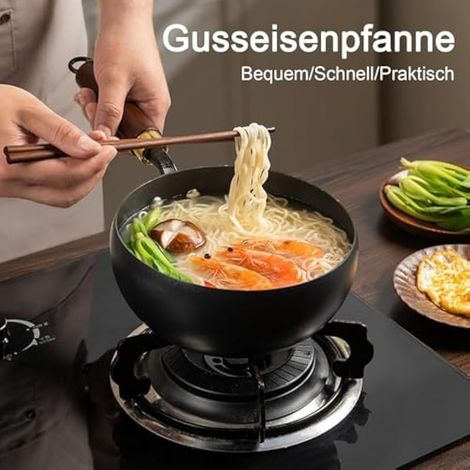 Poêle à frire en fer non revêtu, marmite en métal forgé à la main pour la cuisine et la salle à manger (avec couvercle) (1/3)