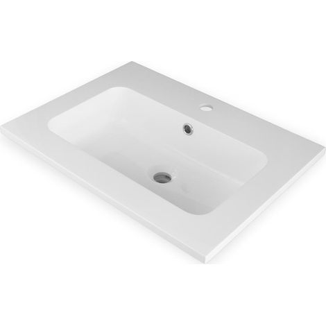 Lavabo ad incasso in mineral marmo 71x46 cm mobile composizione bagno tinta bianco lucido - confezione 1 (1/5)