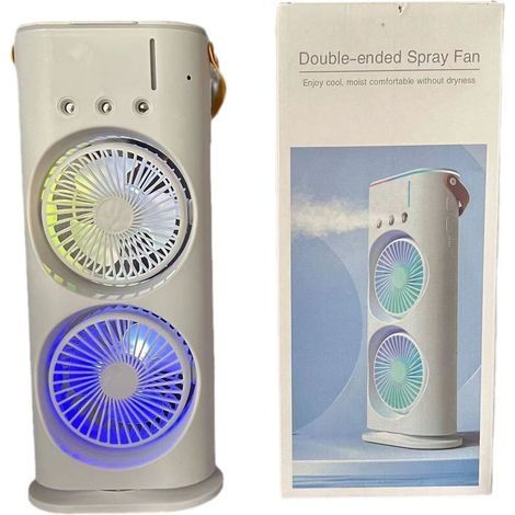 Ventilador de mesa de doble cabezal - 5 velocidades, recargable por USB - Luz LED - Para camping, oficina (1/2)
