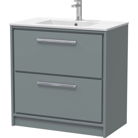 Balterley Longnor  Modern Bathroom Floor Standing 2 Soft Close Drawer Vanity Unit & Basin, Coastal Grey, 800mm