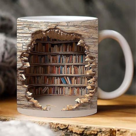 Mug bibliothèque 3D, tasse étagère de bibliothèque, mug bibliothèque créatif à effet 3D, mug à café pour amoureux des livres, mug bibliothécaire, un cadeau pour les lecteurs. (1/5)