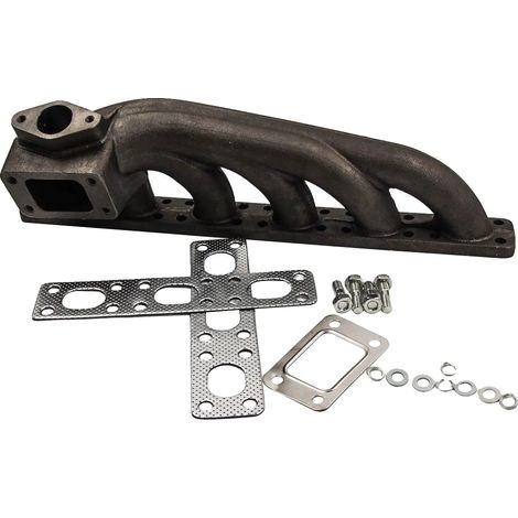 Colector de escape, construcción de acero, dimensiones 4,9 x 5,5 x 8,5 pulgadas, compatible con coches clásicos europeos de seis cilindros en línea, diseñado para aplicaciones con turbocompresor T3/T4 (1/4)