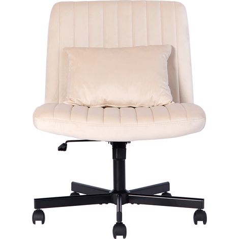 Chaise de bureau ergonomique en tissu beige, hauteur réglable, pivotante 360°, sans accoudoirs, avec roulettes silencieuses et coussin d’assise – CHICFURN (1/5)