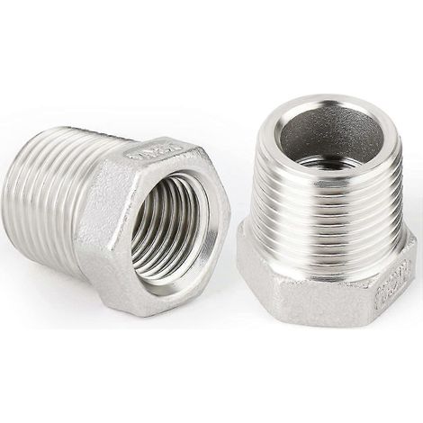 Lot de 2 adaptateurs de tuyau BSP mâle 1/2 pouce vers femelle 1/4 pouce, en acier inoxydable 304, avec douille hexagonale de réduction Shisanq (1/5)