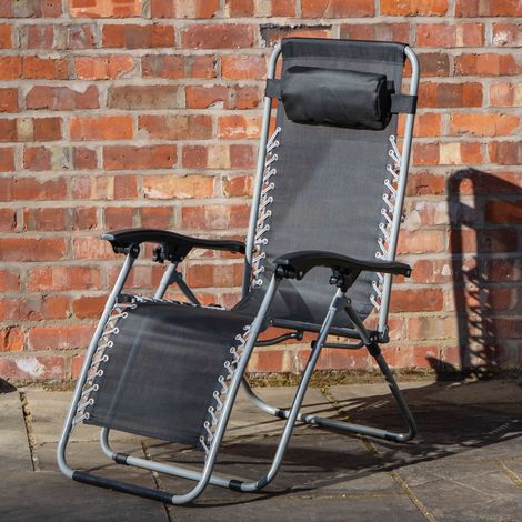 Multi Position Garden Zero Gravity Relaxer Chair Sun Lounger in Black & Silver (1/5)