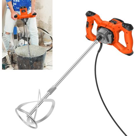 Mélangeur à pagaies portable 2600 W - Réglable - 6 vitesses - Mélangeur électrique portable - Pour mortier, joints, peinture, ciment, plâtre - Orange (1/5)