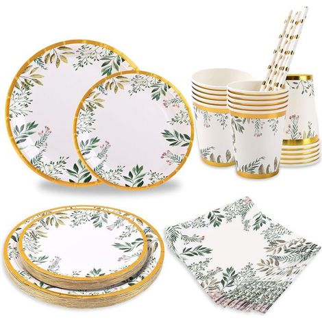 125 pièces, assiettes jetables vert sauge, gobelets 25 oz, serviettes et pailles, vaisselle de fête pour 25 personnes