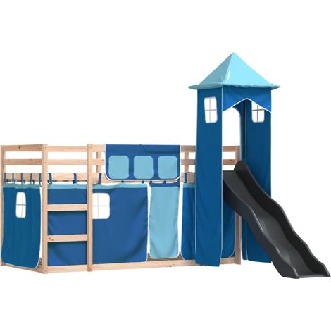 Lit superposé sans matelas avec toboggan et rideaux 80x200 cm vidaXL (1/5)