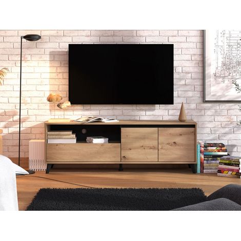 Mueble para TV Scala, un cajón, 2 estantes, apertura abatible, corredera, 157x40x53h cm marrón roble nudoso (1/5)