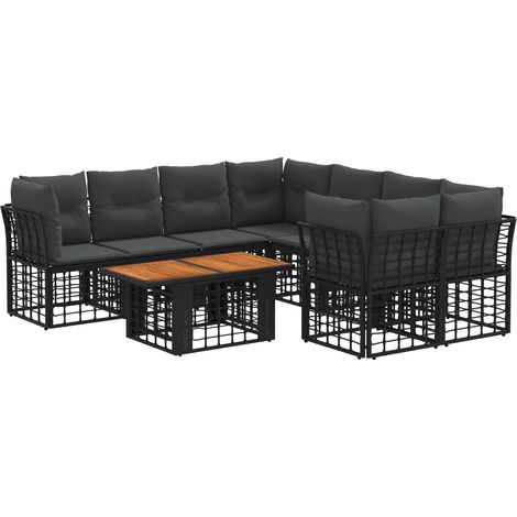 Conjunto de sofás de jardín 9 uds. Negro y gris oscuro vidaXL (1/5)