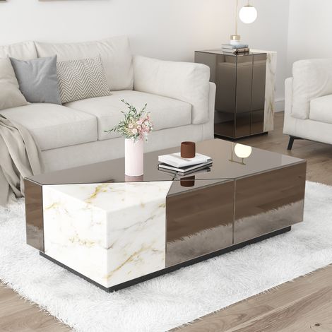 Full Mirrored Marble Block Coffee Table (1/4)