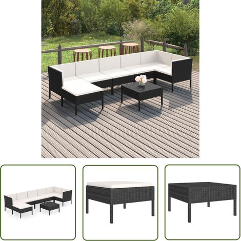 The Living Store 8-tlg. Garten-Lounge-Set mit Auflagen Poly Rattan Schwarz - Gartenloungesessel - Outdoor-Sofa - Gartenmöbeln - Rattanmöbel - Loungeset (1/5)