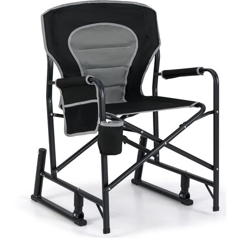 COSTWAY Outdoor Rocker Camping Chair Portable Foldable Rocking Chair-Black (1/5)