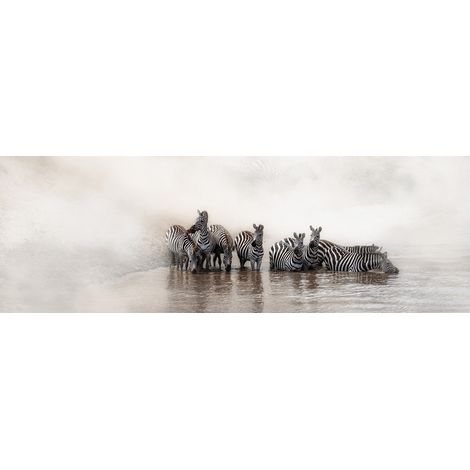 Tableau sur toile les zèbres 30x97 cm - Impression sur Toile Murale Décorative - Image imprimée en HD sur Toile - Toile sur Châssis en Bois FSC - Fabriqué en France (1/4)