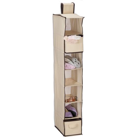 Étagère Suspendue, 7 Compartiments, Tissu, HxLxP : 106x16,5x31 cm, 2 tiroirs, Organiseur penderie, Beige (1/5)
