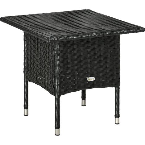 Rattan Side Table, Weather-Resistant Outdoor Coffee Table with Durable Plastic Board, Full Woven Top for Garden, Balcony, Black  UK