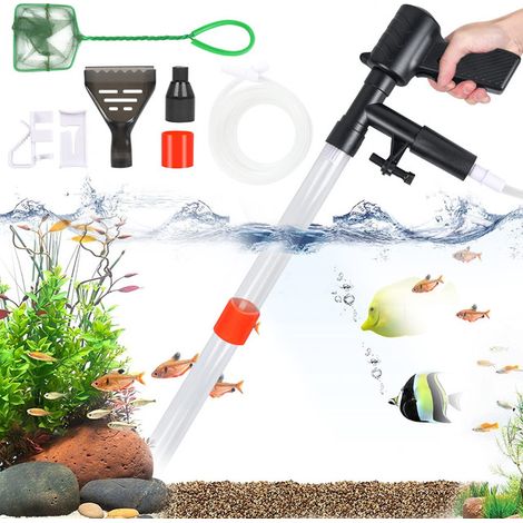 Nettoyeur d'aquarium manuel, pompe de siphon pour changement d'eau et nettoyage de gravier avec grattoir à algues et filet