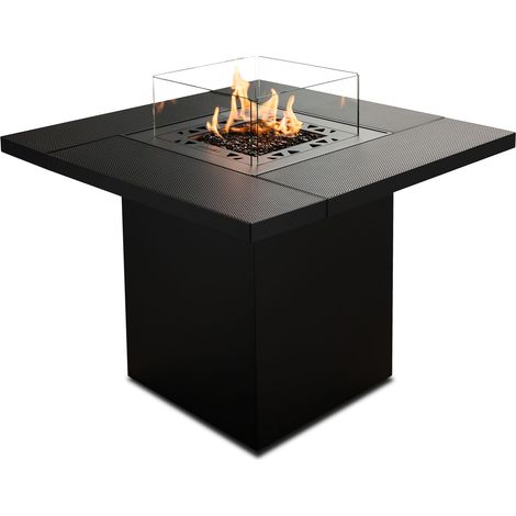 Cheminée à gaz d'extérieur avec table de jardin – Compartiment pour bouteille GPL 11kg – Résistante aux intempéries – Flamme réglable – Planika