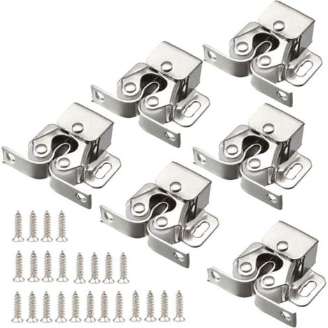 Serrures de porte, lot de 6 serrures à double rouleau pour portes de placard, avec vis, pour la maison, les placards et les meubles (argenté)