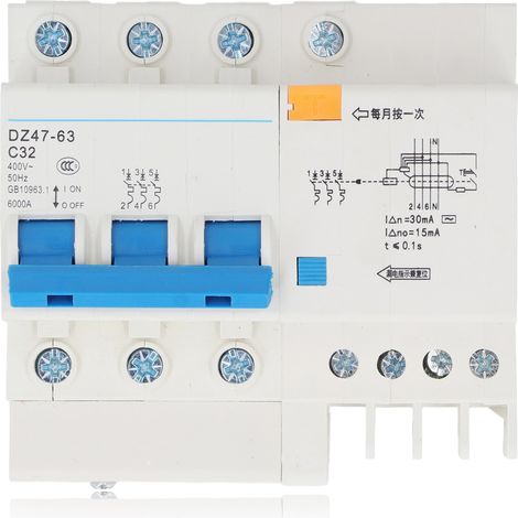 Disjoncteur modulaire 32A 3P+N, pouvoir de coupure 6kA, protection de circuit AC 400V, pour tableau électrique (1/5)