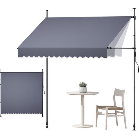 VEVOR Klemmmarkise 250 cm, Höhenverstellbare Markise mit Handkurbel, Terrassenmarkise UPF 80+ Sonnenschutz, Sonnenmarkise, Balkonmarkise, Ideal für Terrasse, Balkon & Garten, Dunkelgrau (1/5)