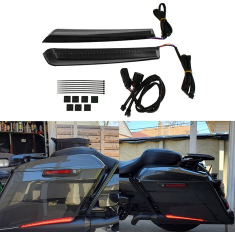 Convient aux valises latérales universelles phares Harley-Davidson Glider Road King avec clignotants LED inférieurs et clignotants latéraux CVO des deux côtés.
