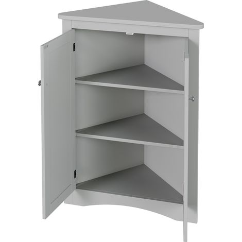 CHICFURN Meuble d’angle de salle de bain gris, armoire d’angle freestanding à 2 portes, 3 niveaux de rangement en MDF laqué, gain de place pour cuisine, salon, balcon (1/5)
