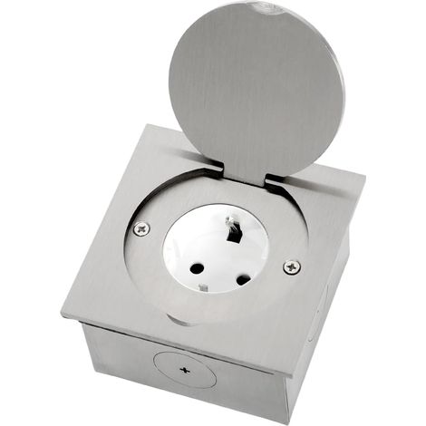Prise de sol pour réservoir de sol, encastrable, en acier inoxydable, design à une prise avec couvercle, épaisseur de plaque 2 mm, étanche à l'eau IP44 + étanche à la poussière pour le sol (1/5)