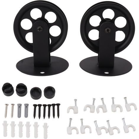 Roues de poulie industrielles noires, 2 pièces, pour lampe suspendue de grange à brancher, montage mural Vintage au plafond, poulies de remorquage de levage, noires (1/4)