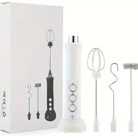 Mousseur à lait électrique, batteur électrique rechargeable 3 en 1, 3 vitesses, avec station de charge