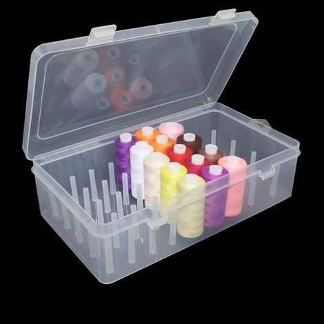 Boîte de rangement robuste pour fils à coudre avec couvercle sécurisé, 42 compartiments transparents pour bobines, aiguilles, rangement voyage (1/4)