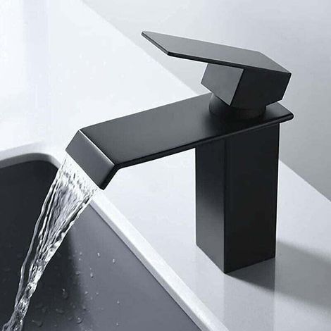 Waschtischarmatur, XU, Wasserfallarmatur mit Kupferventilkörper, Warm- und Kaltwasseranschluss, modernes Design - KZQ