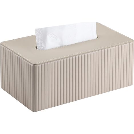 Caja de pañuelos de cuero, rectangular, para oficina, hogar o baño (beige)