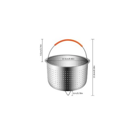 304 Acier Inoxydable Légumes Panier Vapeur, Cuiseur à Riz Vapeur Panier Autocuiseur Panier Vapeur avec Poignée Recouverte de Silicone-21.5cm (1/4)