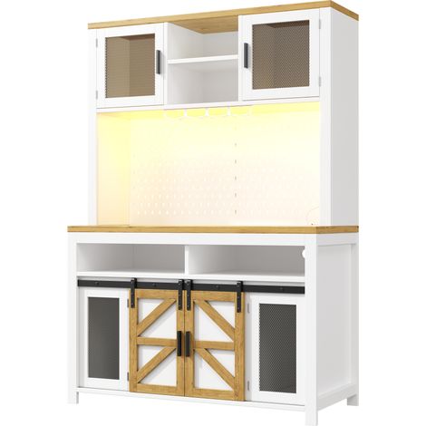 Armadio alto da cucina con LED, presa e USB, MDF e metallo, bianco HOMVRA (1/5)