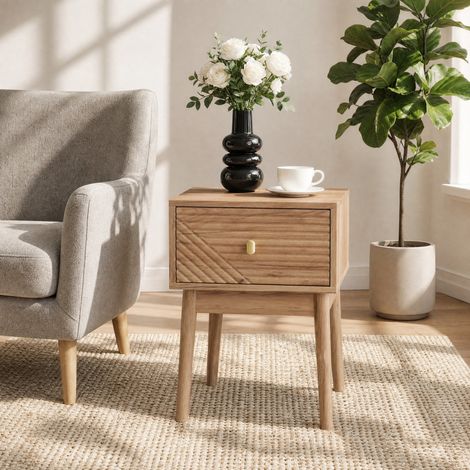 Mesita de noche con 2 cajones MDF 40x40x55 cm OKMYHOME (1/5)