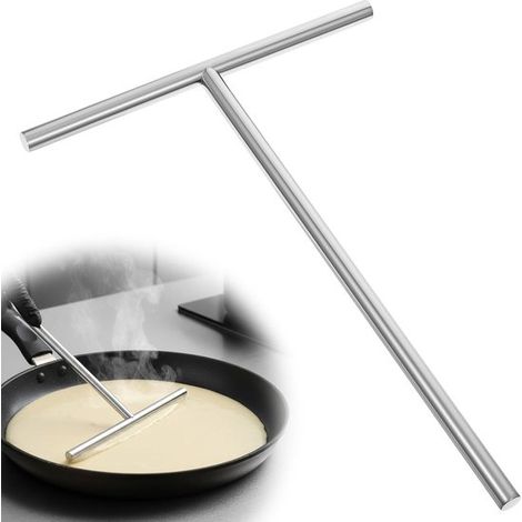 Divisore per crêpe, rastrello per crêpe, rotondo, in acciaio inox, 26 x 18,5 cm, spargi pastella, distribuisce uniformemente la pastella con manico lungo, pancake, frittelle