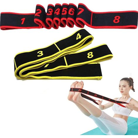 2 Pieces Elastic Yoga Band Stretch Resistance Bands Latin Exercise Bands Adjustable Multiple Loop Exercise Band for Fitness, Dance, Gymnastics (Red+Yellow) (1/5)
