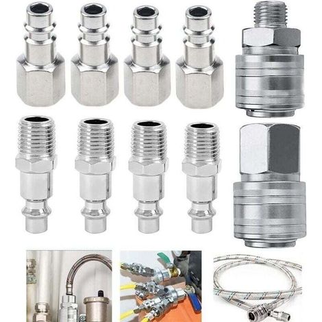 10 PCS Raccords de compresseur 1/4\"BSP Raccord Rapide Pneumatique Europen Coupleur pneumatique d\'air kit compresseur accessoire d\'air tuyau air comprim du connecteur Homme Femme (1/4)