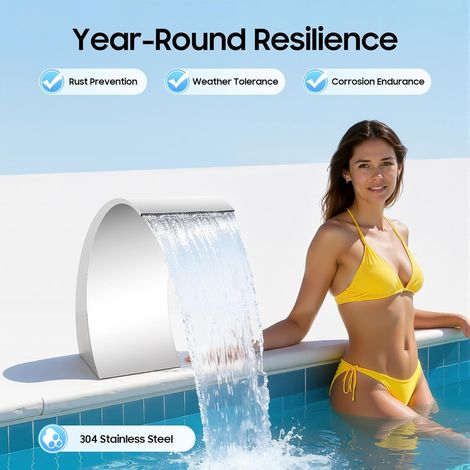 Fontaine cascade de piscine, 30x60 cm en acier inoxydable rideau d'eau tête de pulvérisation, adapté à la pression de l'eau jusqu'à 2,5 kg, adapté pour étang de jardin, étang de Cour, piscine (1/5)